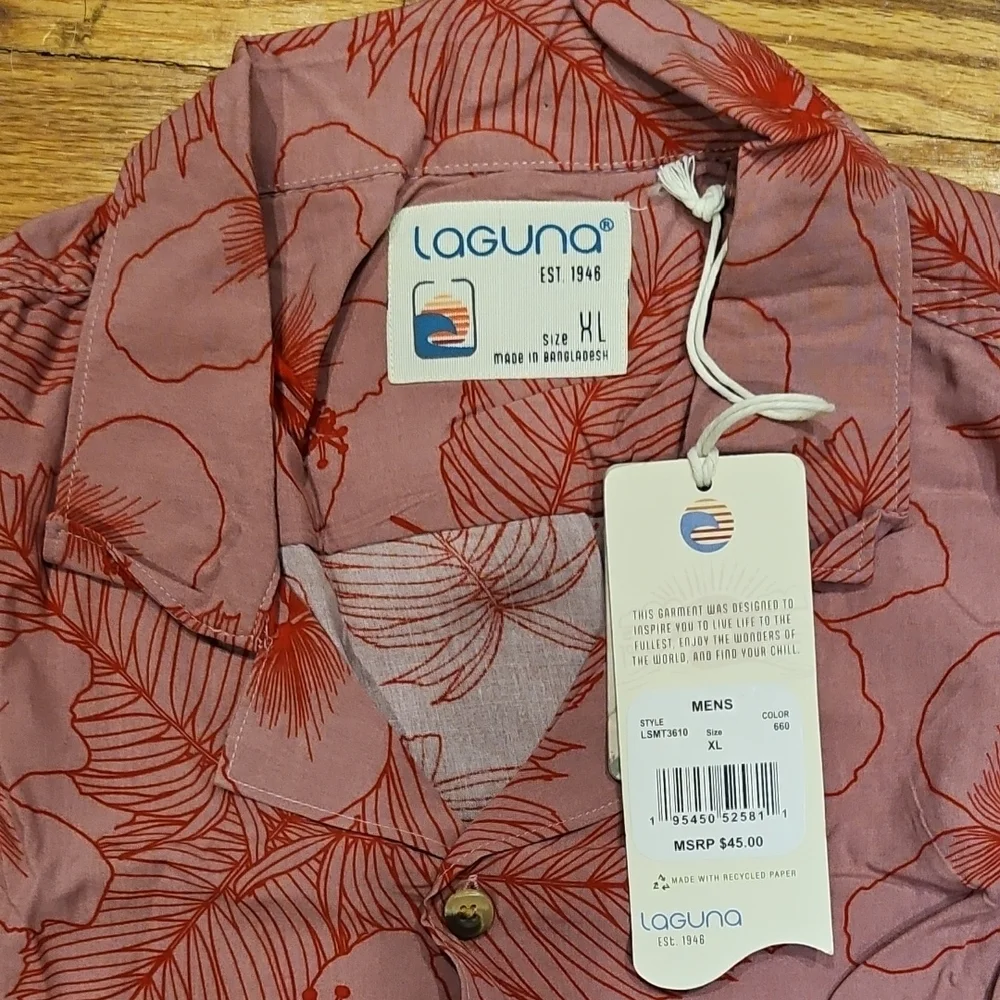 Laguna B Red Floral Casual Button Down Shirt - Picture 2 of 2